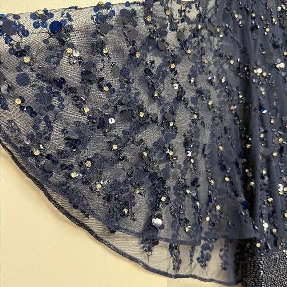 NWT | Mac Duggal Blue 93784 Midnight Blue Maxi Gown  Flutter Sleeves Size 10 - Picture 7 of 15